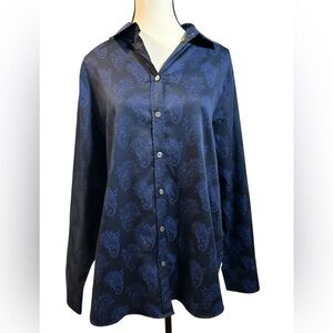 Hinson Wu Elegant Navy Paisley Button Down Shirt